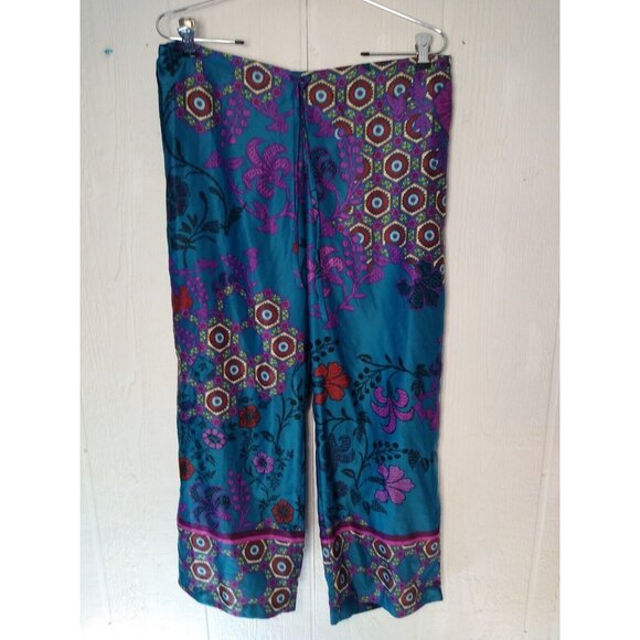 Natori Other - Natori Floral Pajama Pants Womens S Teal Silky Sleep Lounge Wear Cropped Pull On